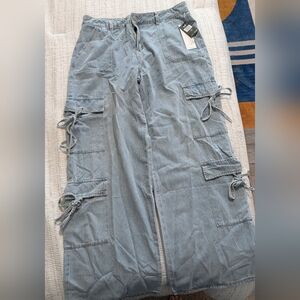 Light Blue Cargo BOW Pants with Pockets